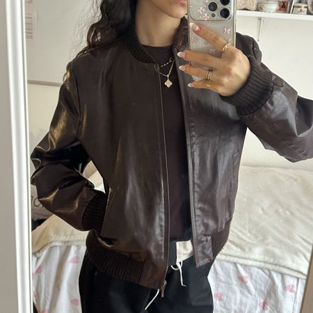 Bomber Leather Vintage Jacket Kookai L
