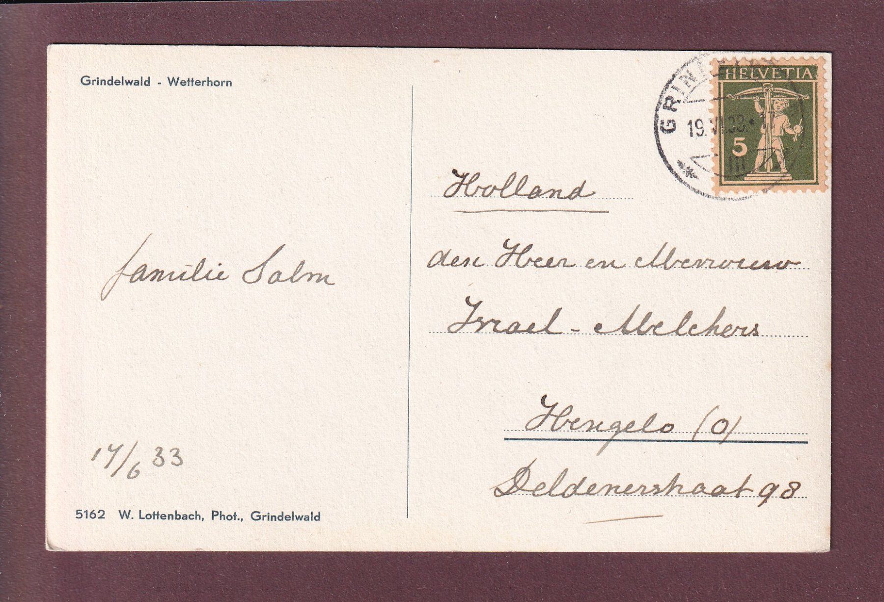 Cartoline postali: GRINDELWALD - Wetterhorn - 1933 – Usato da Pully venduto da nicecards 1