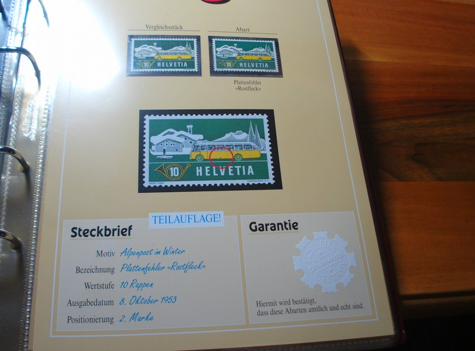 Alle Briefmarken: Abart Alpenpost 1953, **, "Plattenfehler Rostfleck" – Gebraucht aus Niederwil AG von morostahu 1