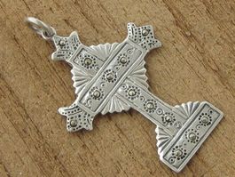 Florentinisches Silber Kreuz 925 Mexikanischer Stil Pyrit