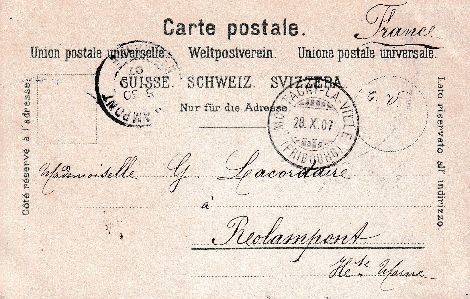 Cartoline postali: Montagny  FR        um 1907 – Usato da Brig venduto da Valcards54 1