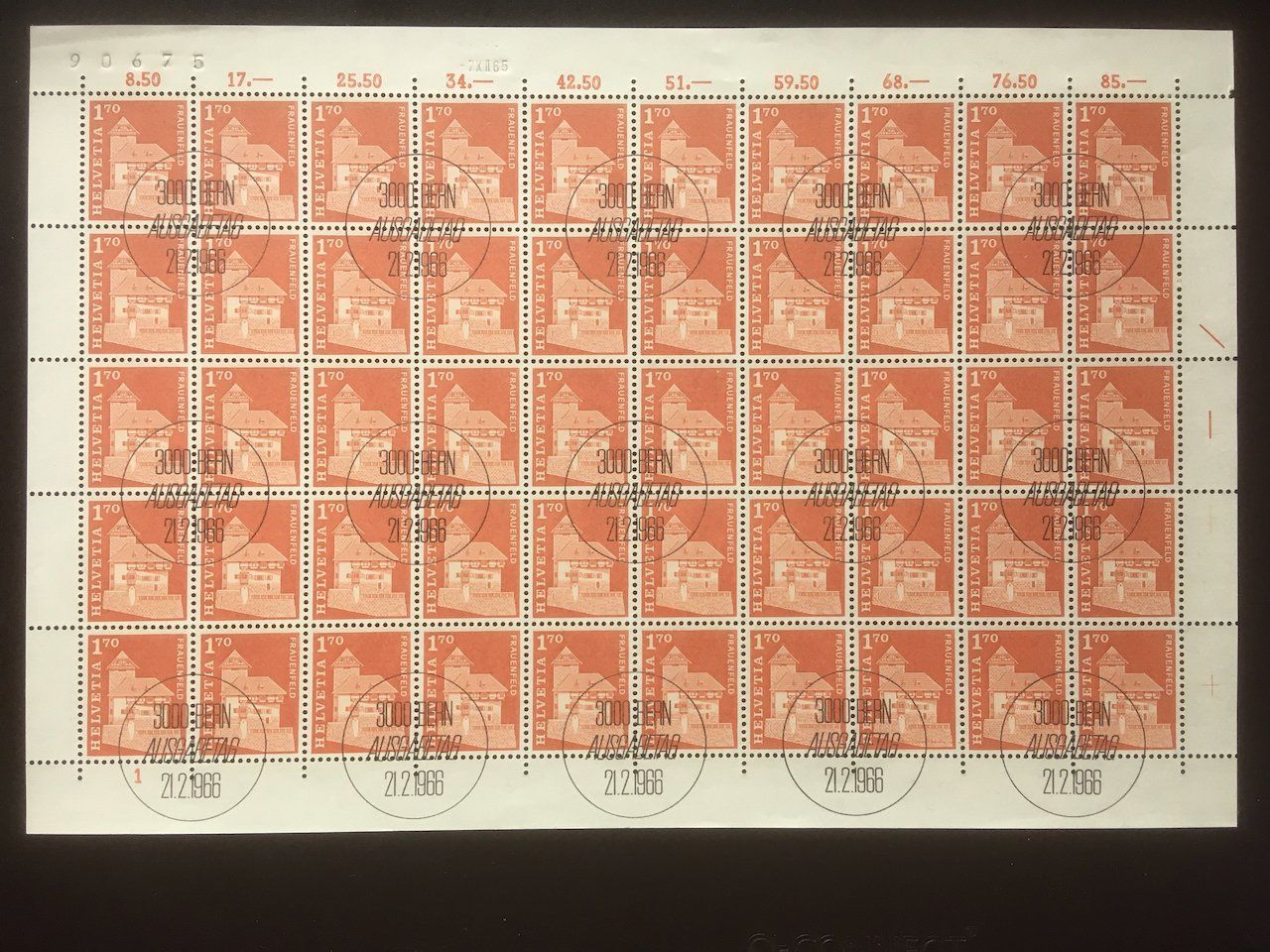 Tutti i francobolli: Baudenkmäler 1966 im Bogen mit ET gestempelt – Usato da Nesslau venduto da zueri6