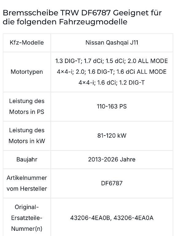Nissan Toutes les pièces auto: TRW DF6787 & TRW GDB3617 Bremsbeläge – Neuf avec emballage d'origine à Affoltern am Albis par sch_67yt 1