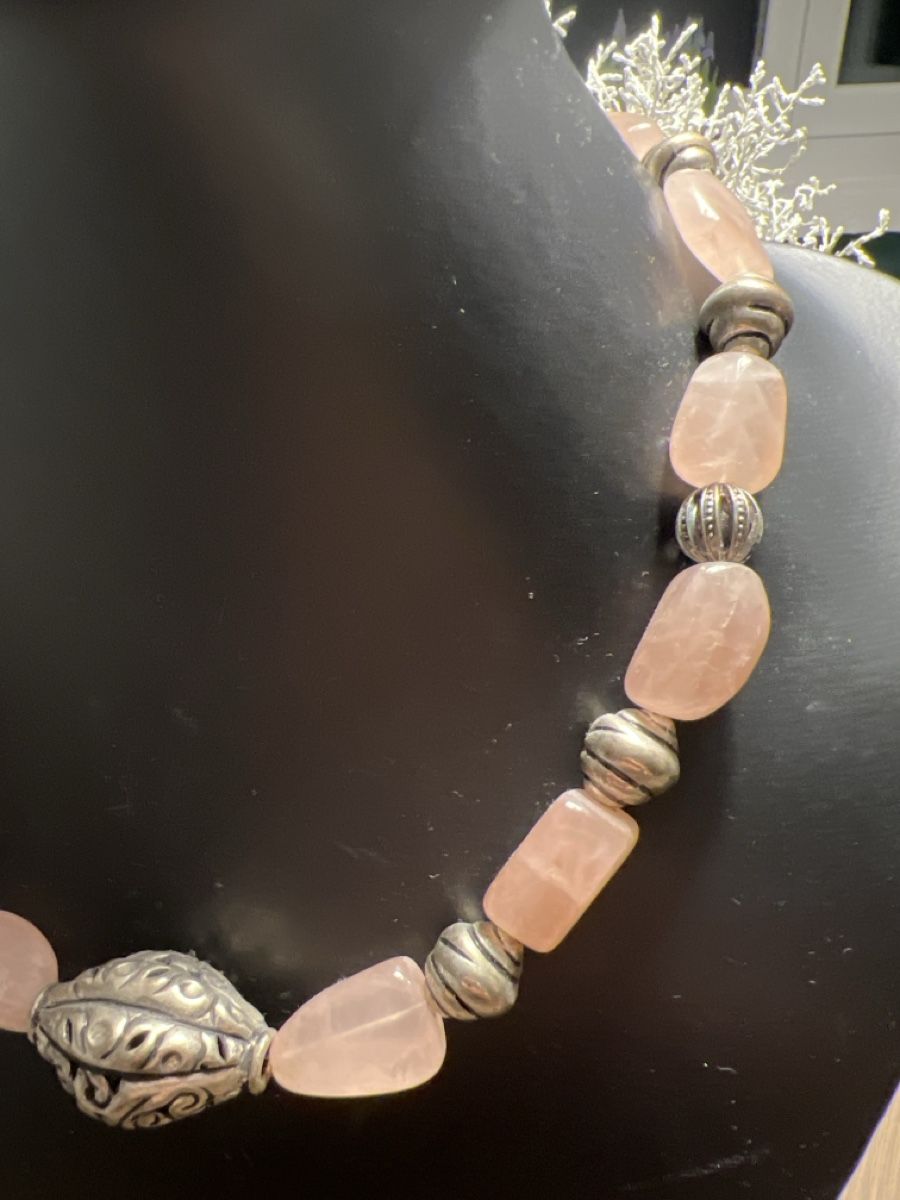 Catenine: Rosenquarz-Kette mit Silber Elementen – Usato da Seon venduto da Sunny-Schmuck78 1