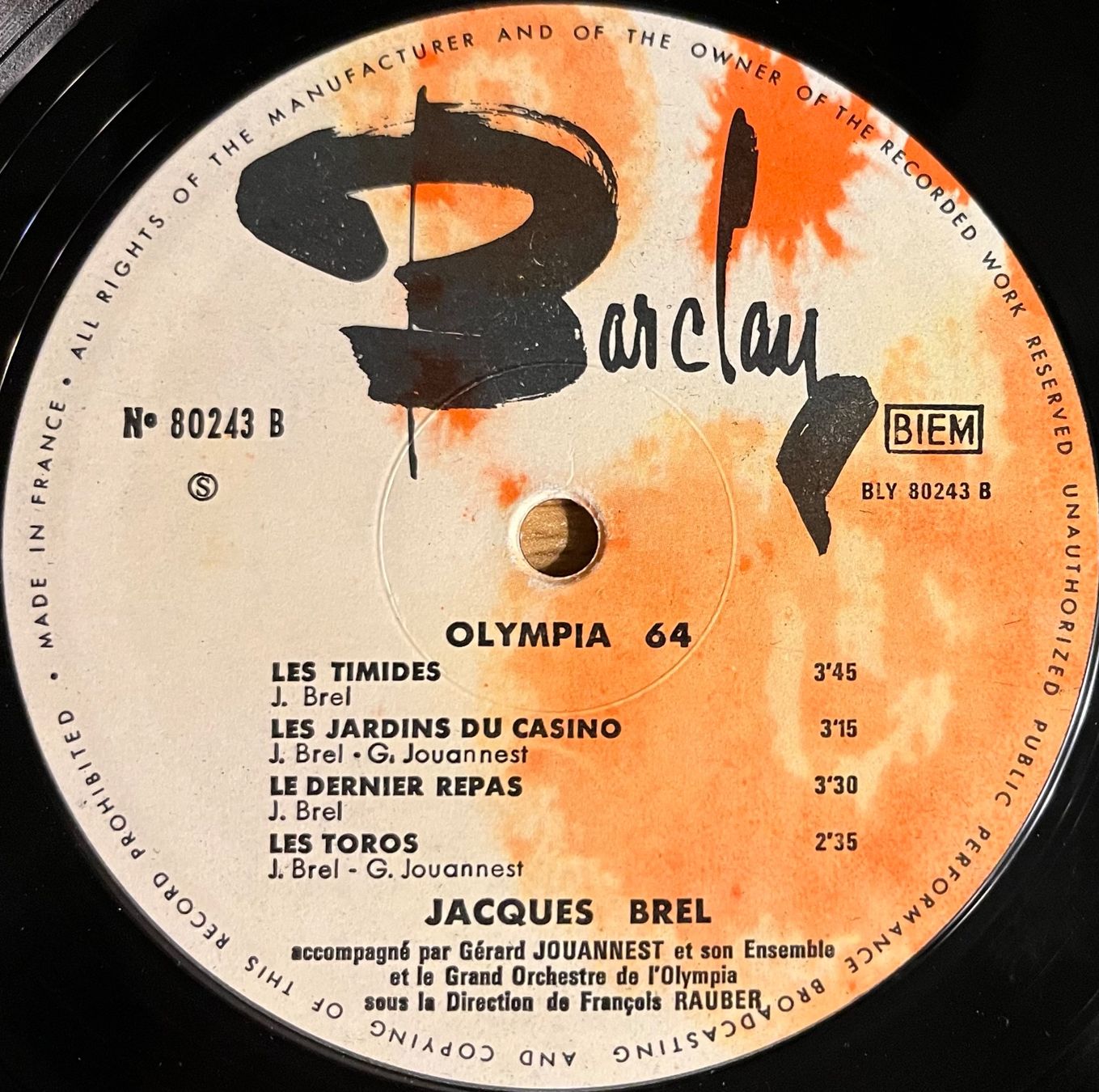 Dischi in vinile: JACQUES BREL - OLYMPIA 64 - 33 Tours 25 cm – Usato da Bussigny venduto da vinyl-pas-cher 3