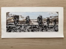 Zwei Kunstdrucke signiert Landschaft und Boote 1964