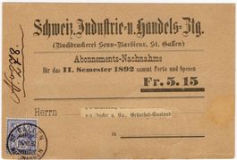 12 Rp. Wertziffer auf NN von ST.GALLEN nach GRÜNTHAL-SAALAND