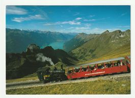 Postkarte Brienz-Rothorn-Bahn mit See und Bergen
