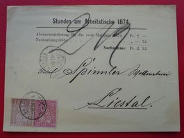 1874: 37a+38 auf Brief von BASEL nach LIESTAL, Kat: 550.-+