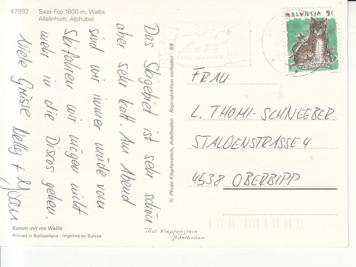 Cartoline postali: Saas Fee 1990 – Usato da Bürglen TG venduto da StampGraf 1