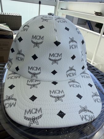 MCM Baseball Cap White Monogram Print One Size Made in Italy
