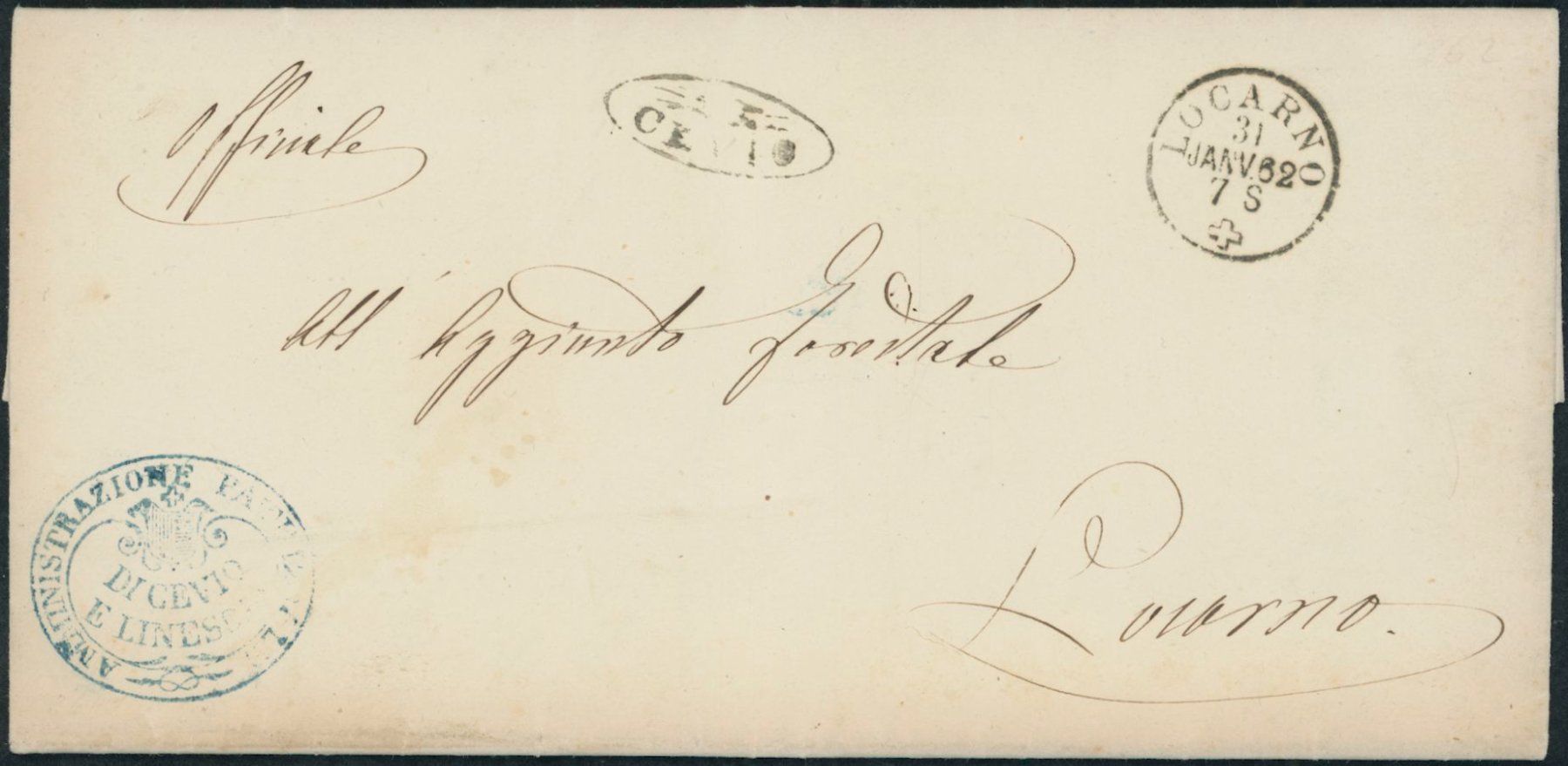 Tutti i francobolli: TI Cevio - Strahlenstempel - Locarno - Brief – Usato da Schindellegi venduto da leecollect