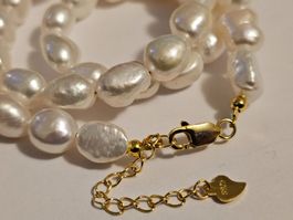 Perlenkette Zuchtperlen 925 Silber vg Gold echt Zucht Perle