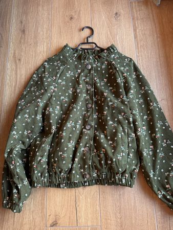 Veste femme vert motif floral velours côtelé état neuf