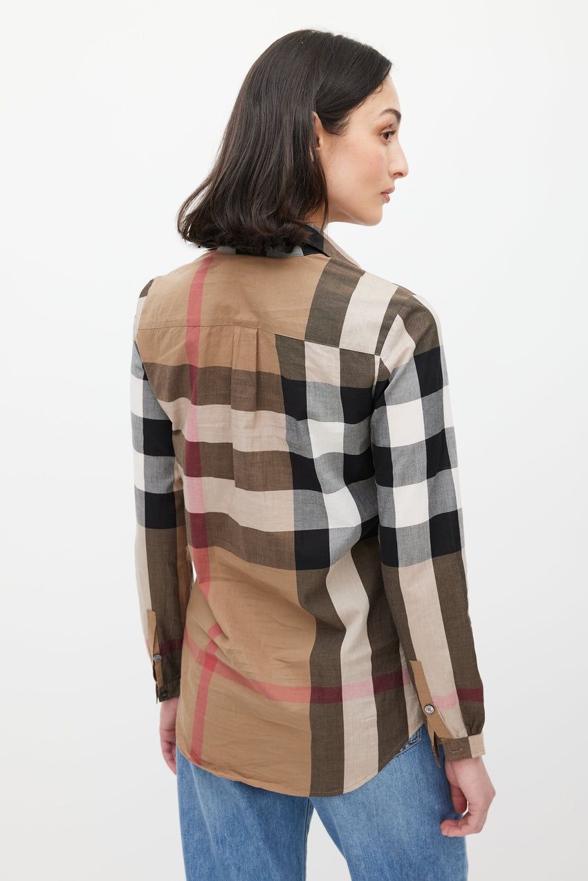 Burberry Camicette: Burberry Brit Nova Check Plaid Popover Half Button Blouse – Usato da Münchenstein venduto da B771 2