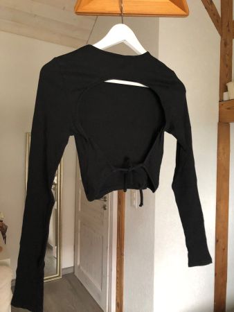 Longsleeve crop Top côtelé noir Monki Taille S Dos nu