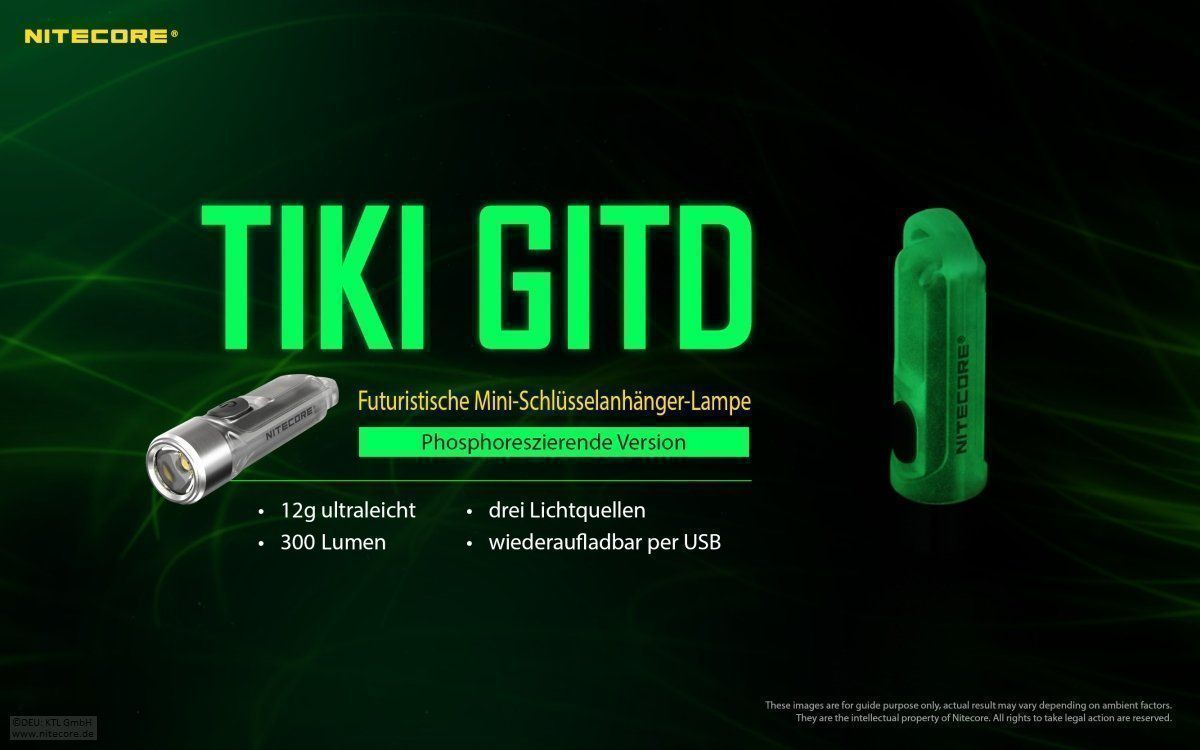 NiteCore Lampade: Nitecore TIKI GITD - Glow in the dark – Nuovo e nell'imballaggio originale da Grüningen venduto da Prolumin
