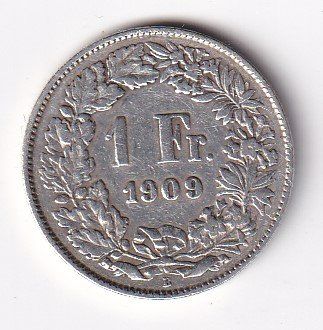 Tutti le monete: Schweiz 1 Franken 1909 rar – Usato da Neuchâtel venduto da karlpierrino