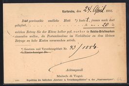 Vorläufer-AK Karlsruhe, 1885, Rechnung 
