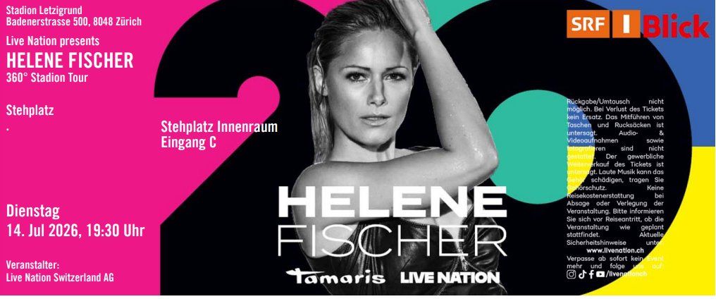 Tickets: 2x Helene Fischer Stehplatz Tickets – Neu (gemäss Beschreibung) aus Hellikon von Joymantiger