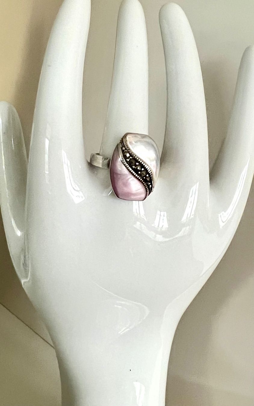 Anelli: Silberring 925 – Perlmuttschimmer trifft Markasitenfunkeln – Usato da Ruswil venduto da artbyhand 8