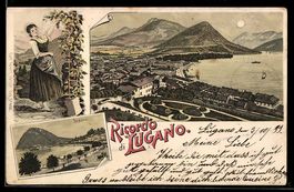Litho Lugano, Panorama, Frau in Tracht i