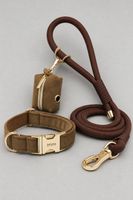 Luxus Hundeset Halsband Leine Kotbeutel Samt Braun Gr. L