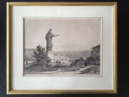 Statue St.Charles Borromeo Arona Lithografie J.D. Glennie