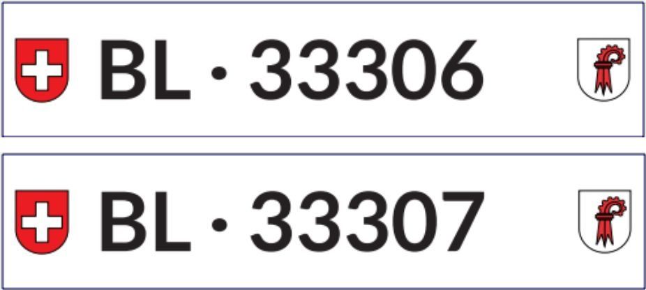 Schilder: Kennzeichen BL 33306 + BL 33307 Auto Kontrollschild – Gebraucht aus Frick von F80