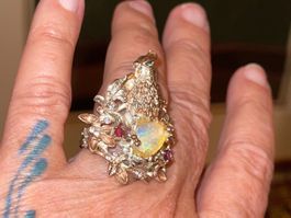 Bird of Paradise Sculpture Opal SS925 Rose Gold Vermeil Ring