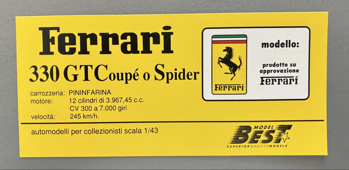 Modellini d'auto: FERRARI 330 SPIDER - BEST MODELL 1:43 – Nuovo (secondo la descrizione) da Sarnen venduto da m-basic 1