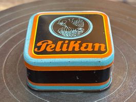 antike kleine Pelikan Schreibfeder Blechbüchse
