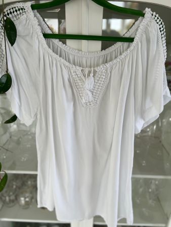 Weisses Sommer Top mit Spitze, Gr. 44