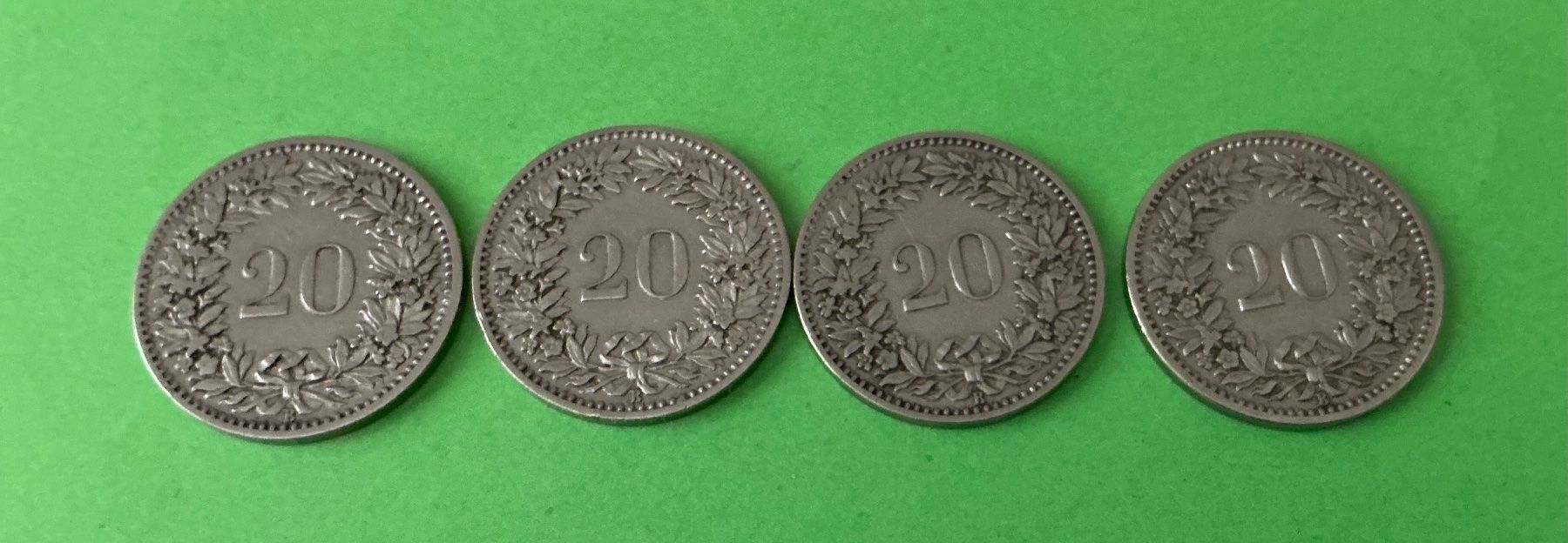 Alle Münzen: 20 Rappen / 1906 - 1907 - 1908 + 1911 – Gebraucht aus Dübendorf von Troll_88 1