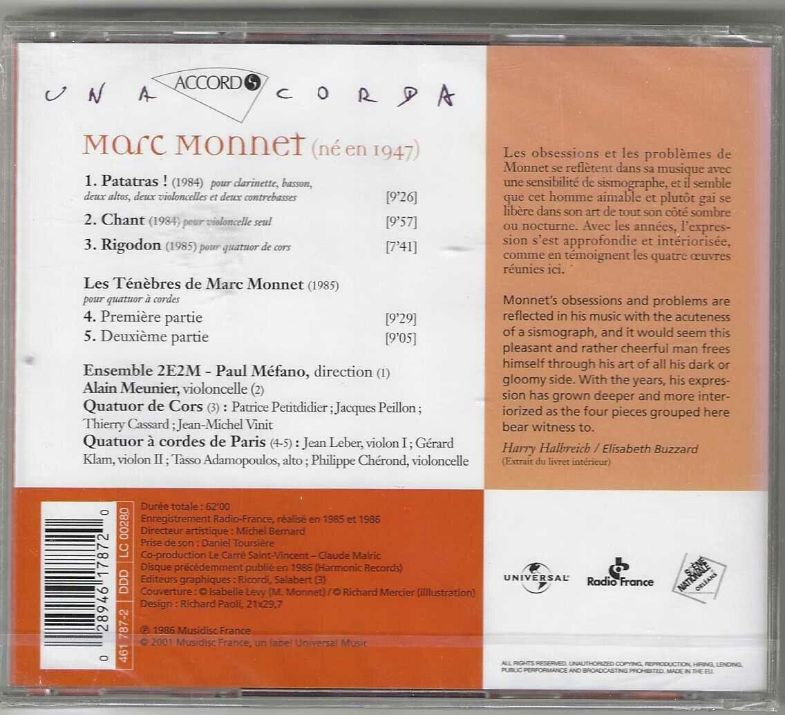 CD: Marc Monnet : Ensemble 2E2M - Paul Méfano - Neue – Nuovo e nell'imballaggio originale da Genève venduto da CDLPBookS 1