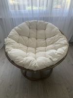 Fauteuil Papasan en rotin avec grand coussin écru