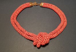Halskette Orange Metall-Mesh Design Knoten Collier