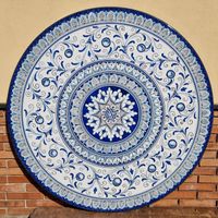 Lavatisch , Gartentisch rund blau weiss ( Mosaik )