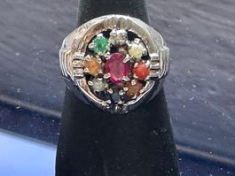 Navratna Ring Neun Edelsteine Neun Planeten Sterling Silber