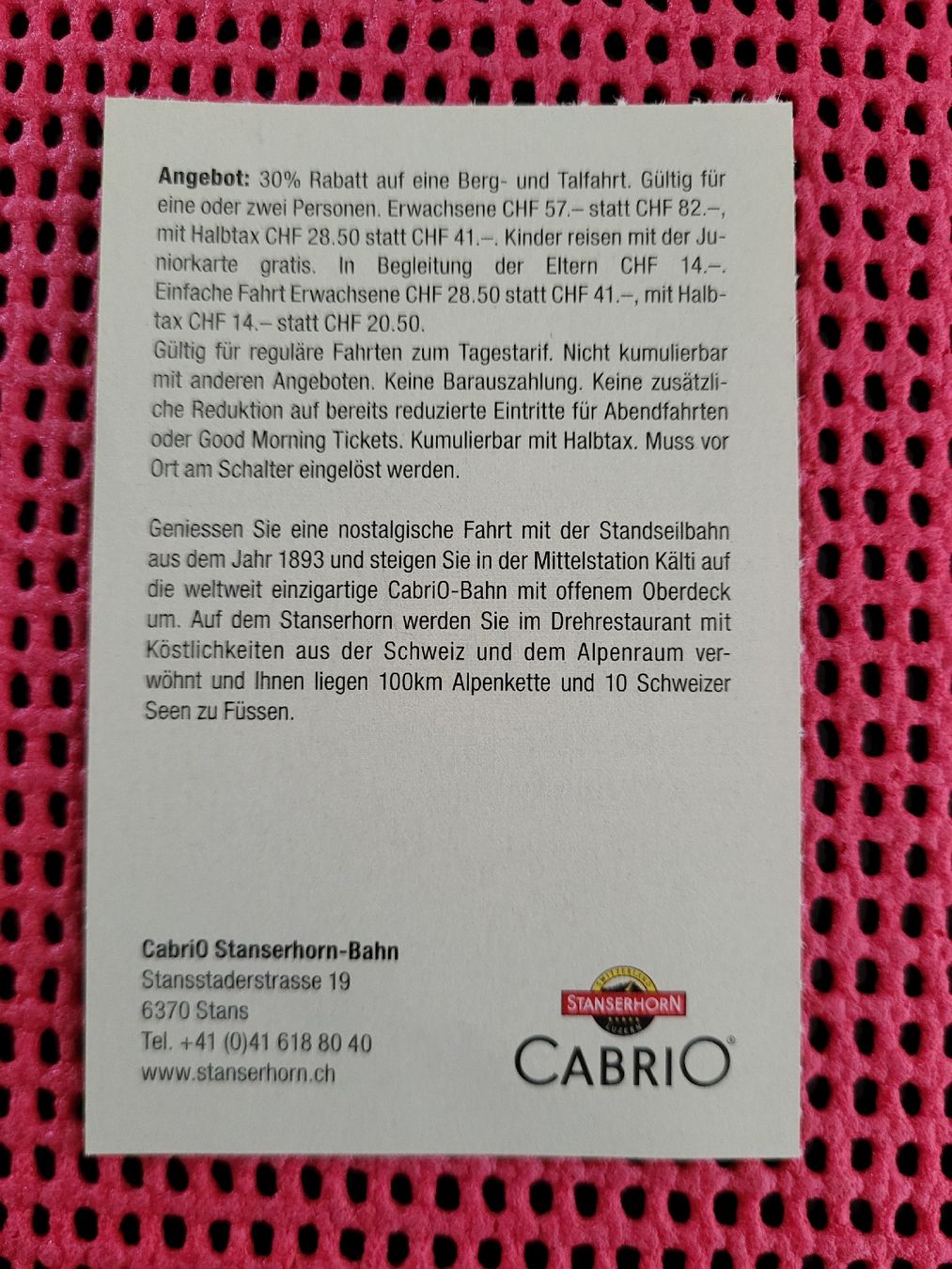 Bons: 30% Stanserhorn – Neuf (Voir description) à Therwil par Hexe13 1