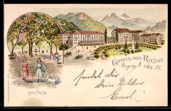 Ansichtskarten: Litho Ragaz, Panorama and people playing – Gebraucht aus Berlin von bartko-reher