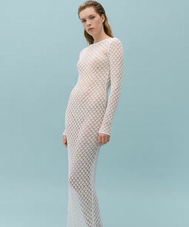 🤩VICTORIA BECKHAM XMANGO RüCKENFREIES HÄKEL-KLEID WEISS NEU