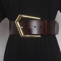 Breiter Gürtel braunem Leder goldener Schnalle - Ceinture
