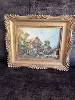 Peinture ancienne paysage moulin à eau, cadre doré style bar