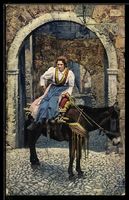 AK Frau reitet auf einem Esel, 1914