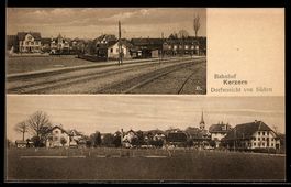 AK Kerzers, Bahnhof, Dorfansicht von Süden