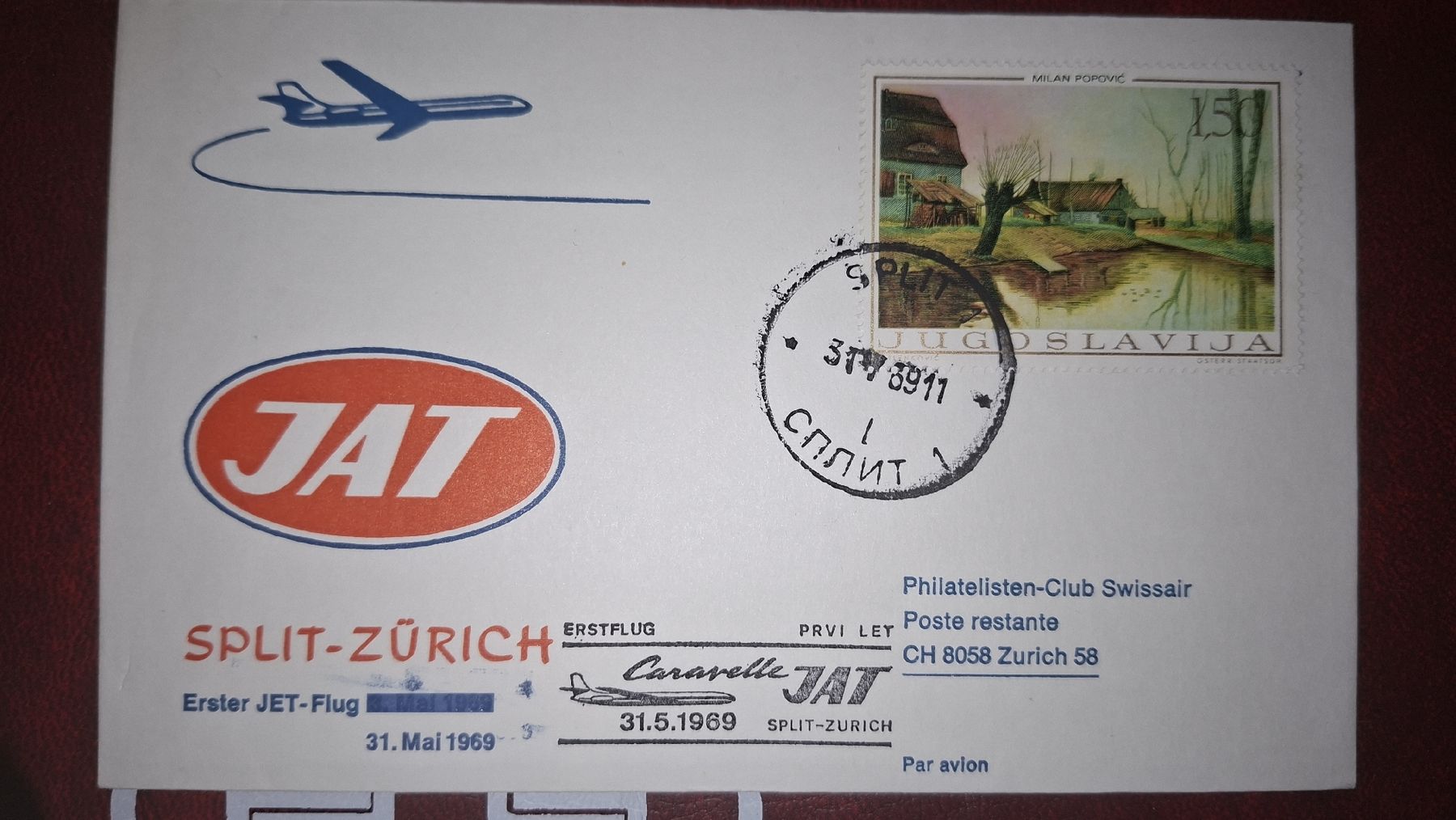 Tutti i francobolli: JAT Split - Zürich 31.05.1969 – Usato da Balgach venduto da SIMEON27