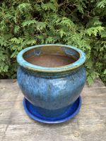 Blumentopf blautürkis glasiert Ø 24cm/Untersetzer, gebraucht