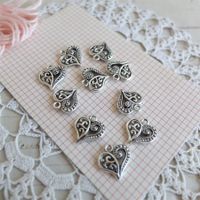 10 Applikation Anhanger Charm Herz coeur Silver farbe