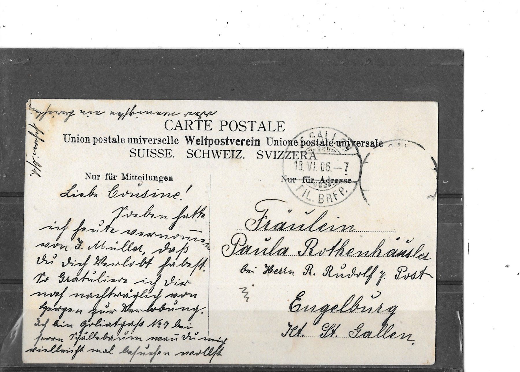 Cartoline postali: SG St.Gallen 1906 St.Leonardquartier – Usato da Schocherswil venduto da Wilare 1